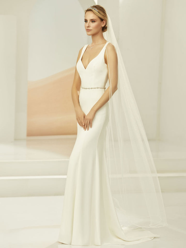 Voile de mariée chapelle 170 cm en tulle souple ivoire à bord rouloté S402 Bianco Evento