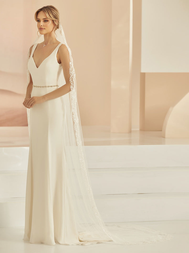 Voile de mariée S407 – bordure dentelle, tulle souple, 250 cm BIANCO EVENTO