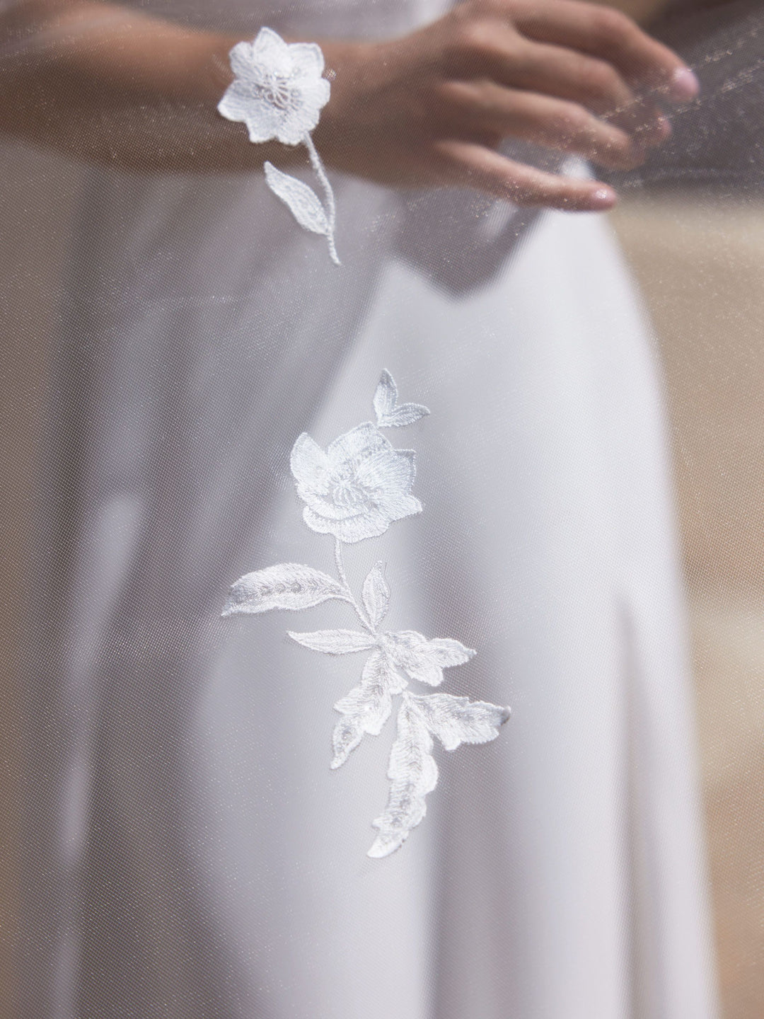 Voile de mariée S519 – tulle doux, motifs dentelle, 300 cm BIANCO EVENTO