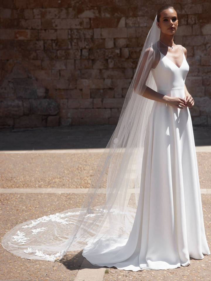 Voile de mariée S519 – tulle doux, motifs dentelle, 300 cm BIANCO EVENTO