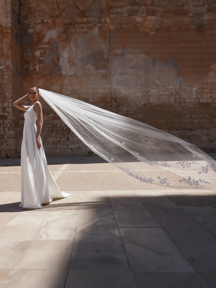 Voile de mariée S519 – tulle doux, motifs dentelle, 300 cm BIANCO EVENTO