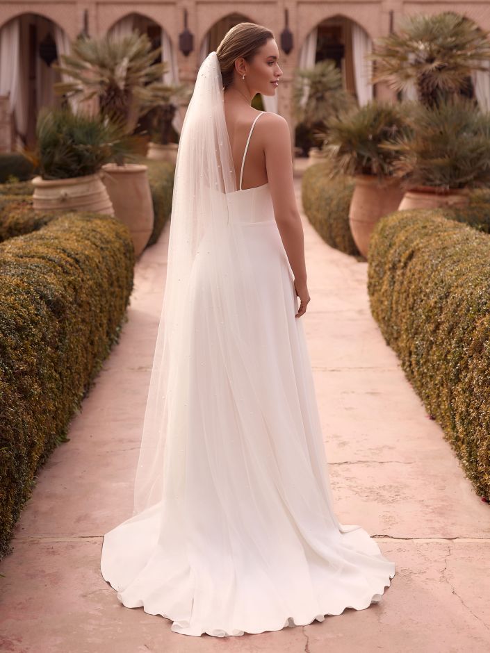 Voile de mariée S543 – tulle doux, perles semées, 200 cm BIANCO EVENTO