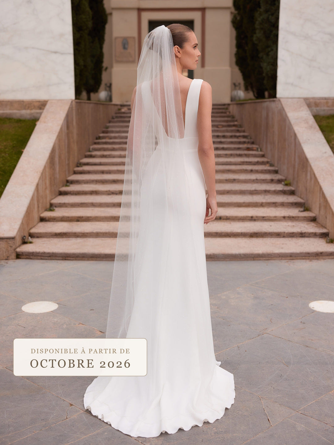 Voile de mariée 200 cm en tulle pailleté ivoire à bordure de perles de verre S551 Bianco Evento
