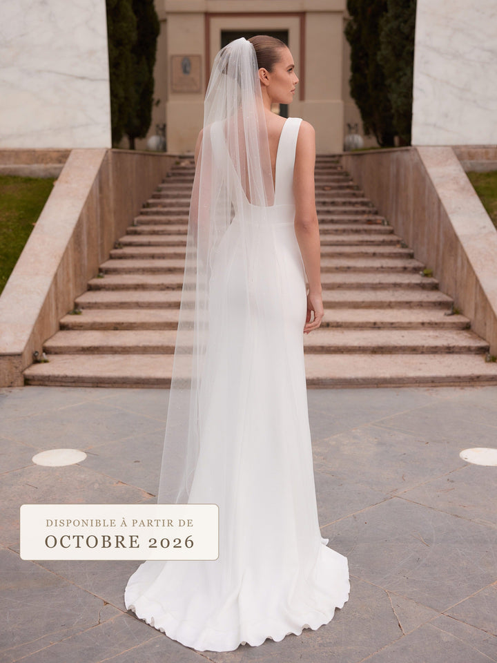 Voile de mariée 200 cm en tulle pailleté ivoire à bordure de perles de verre S551 Bianco Evento