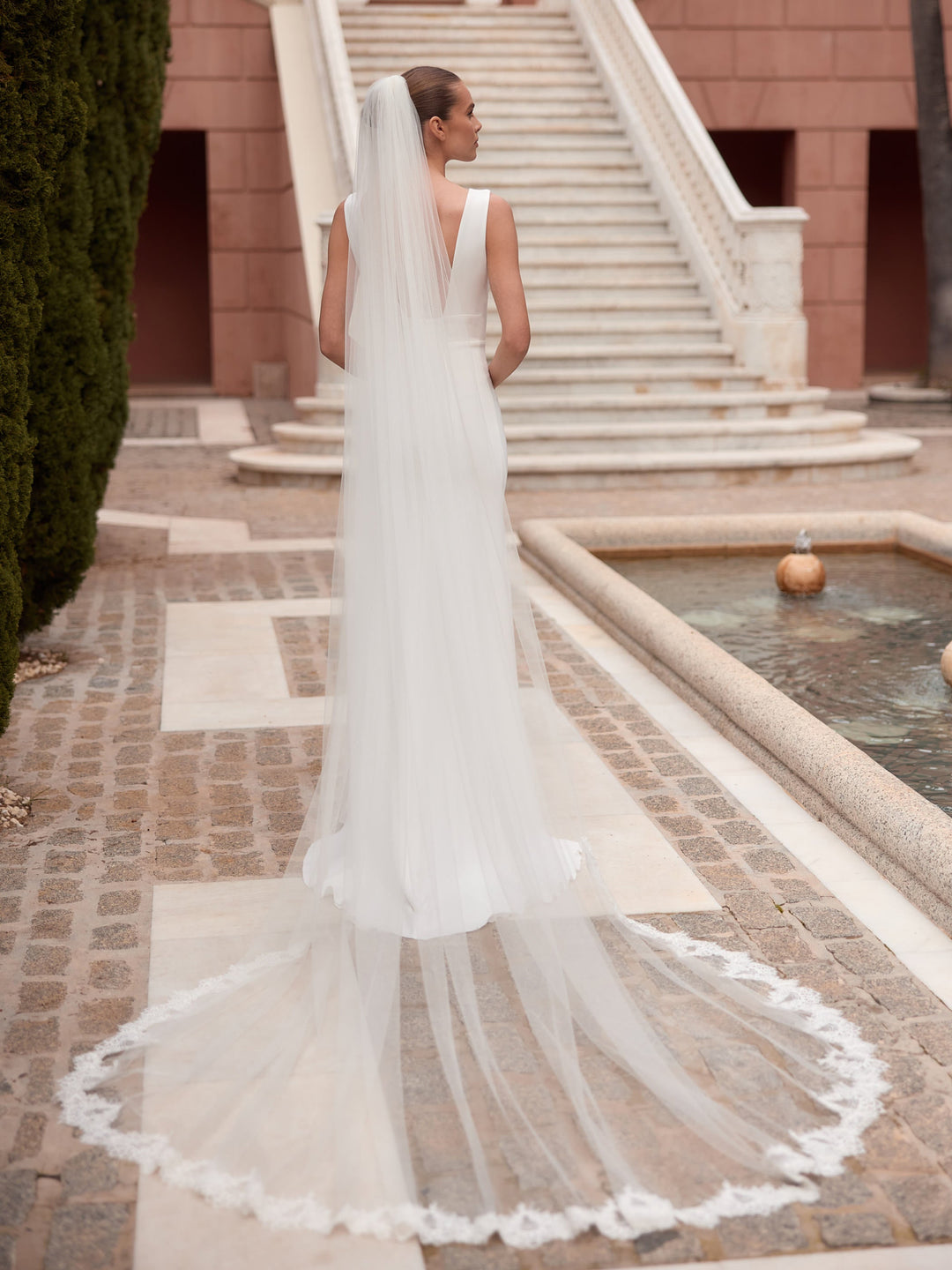 Voile de mariée S564 – tulle souple – dentelle perlée festonnée – 300 cm BIANCO EVENTO