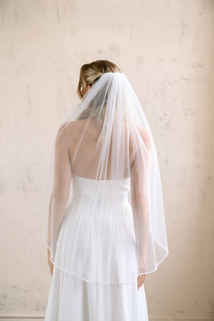 Voile de mariée Solea 92 cm, bordure perlée, photo 5