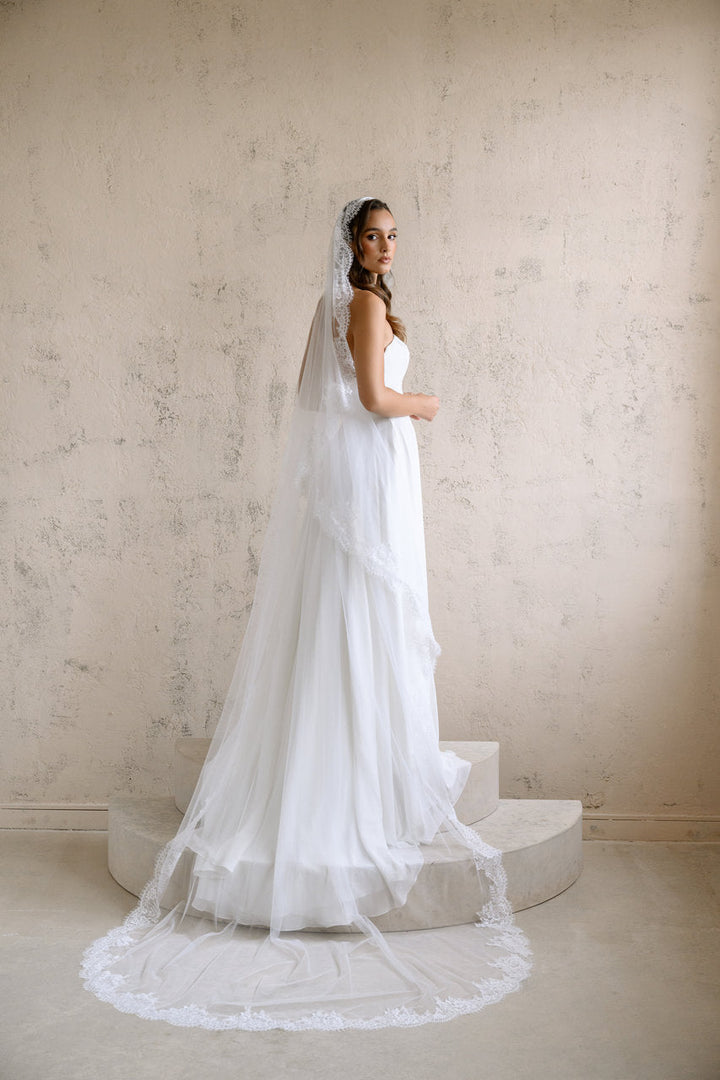 Voile de mariée Thalea 300 cm, dentelle Chantilly, photo 1
