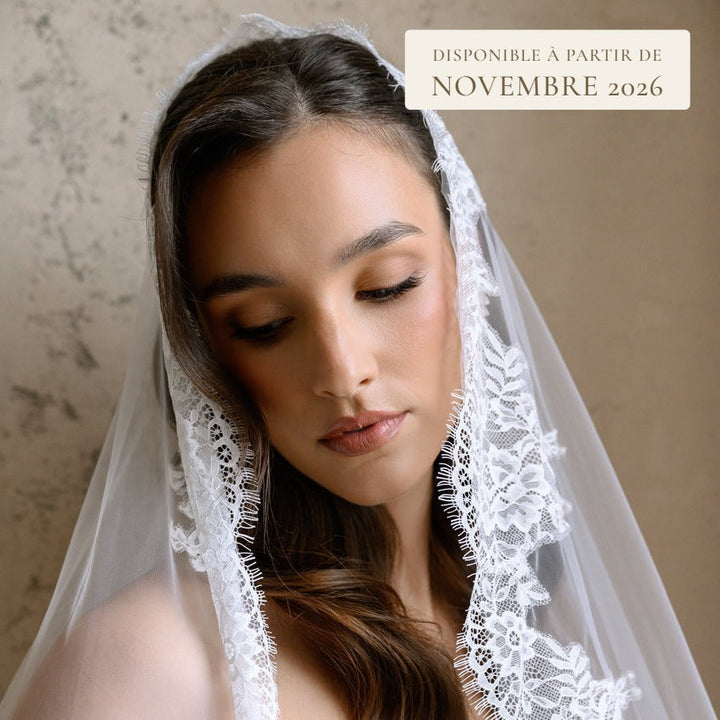 Voile de mariée Thalea dentelle Chantilly, disponible à partir de novembre 2026