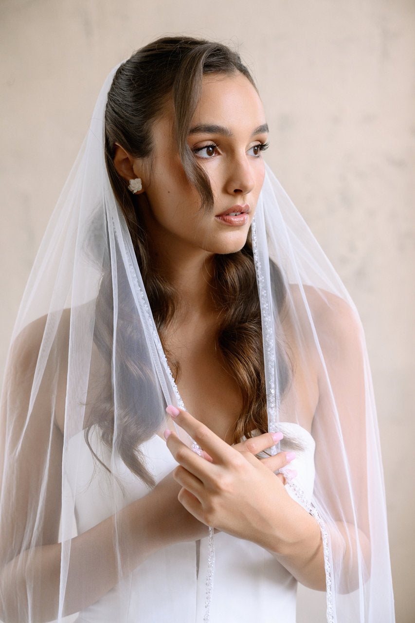 Voile de mariée Vela 105 cm, bordure perlée, photo 1