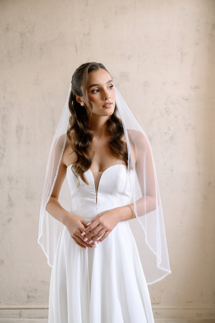 Voile de mariée Vela 105 cm, bordure perlée, photo 2