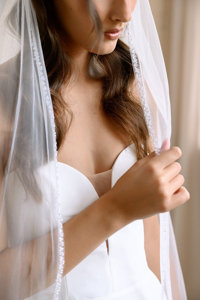 Voile de mariée Vela 105 cm, bordure perlée, photo 3