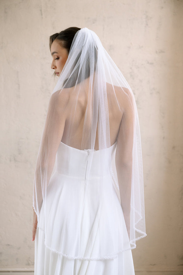 Voile de mariée Vela 105 cm, bordure perlée, photo 4