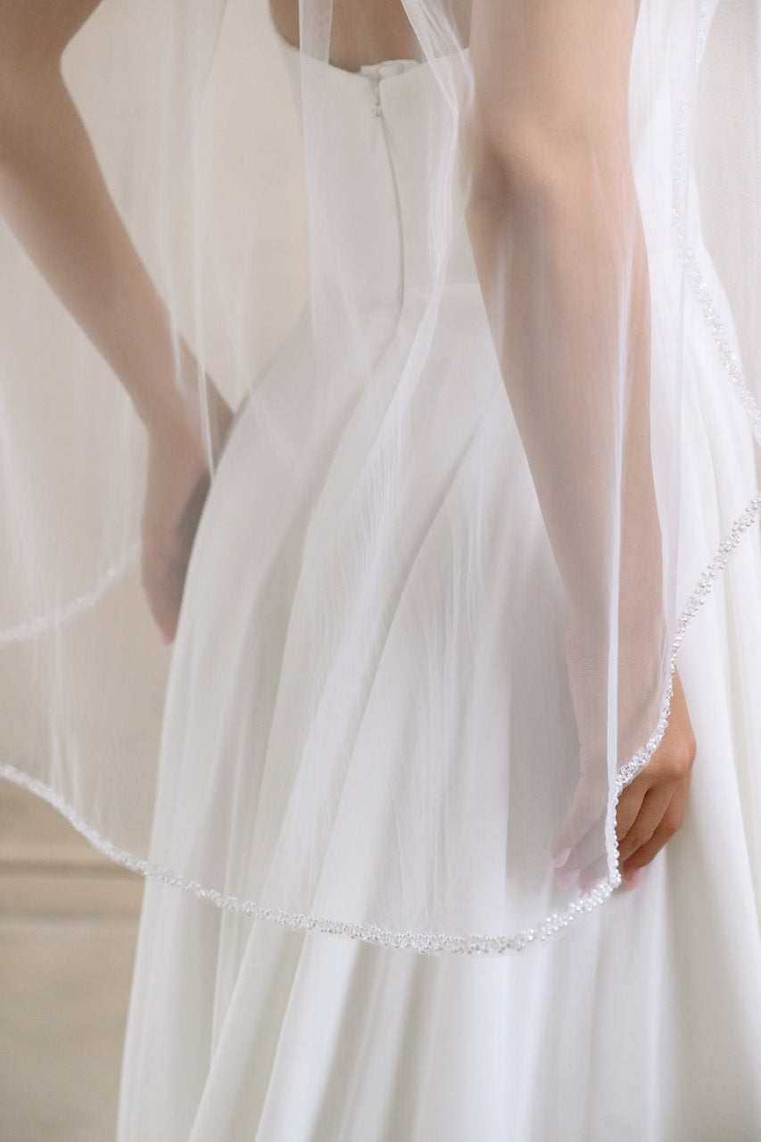 Voile de mariée Vela 105 cm, bordure perlée, photo 5