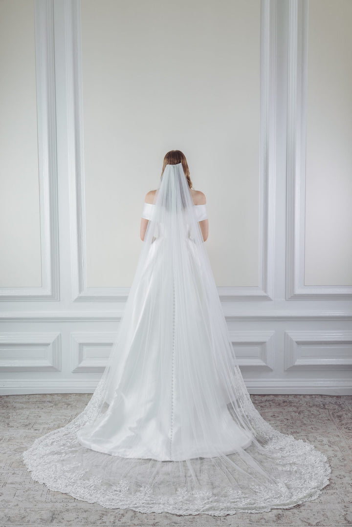 Voile de mariée bordure dentelle perlée PBV9097 – 300 cm – The Perfect Bridal Company