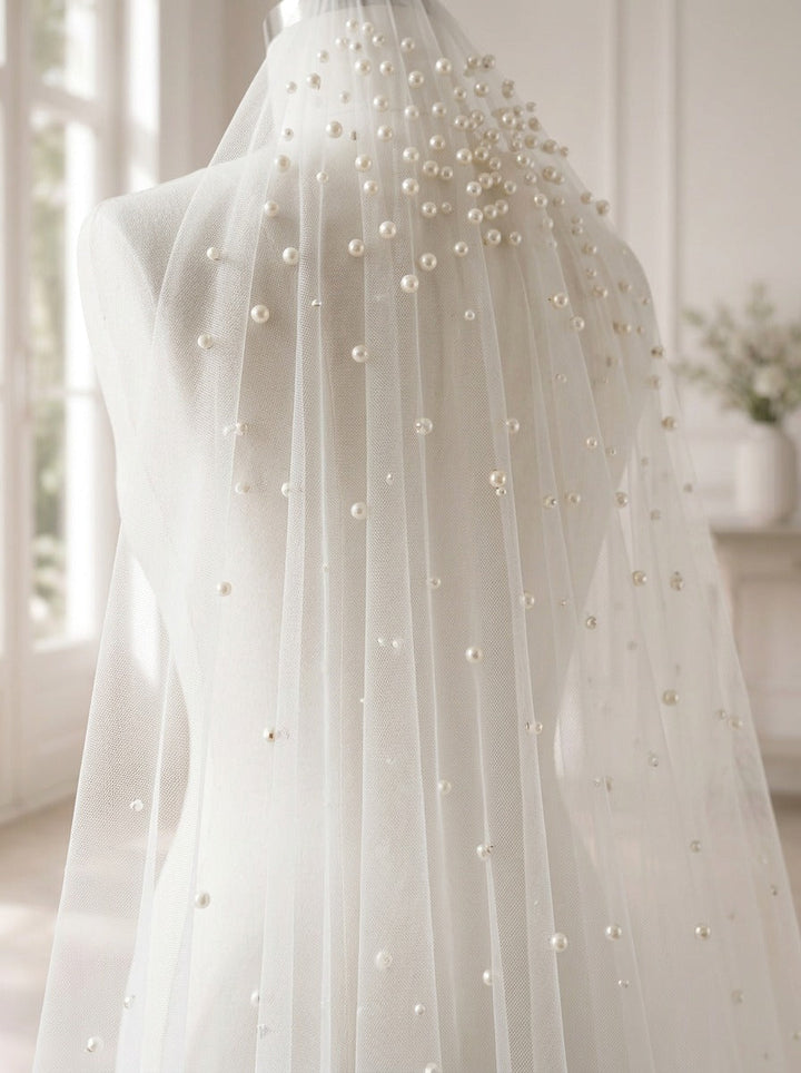 Voile de mariée court à rabat perlé GW-VL012 – 70 cm G.Westerleigh