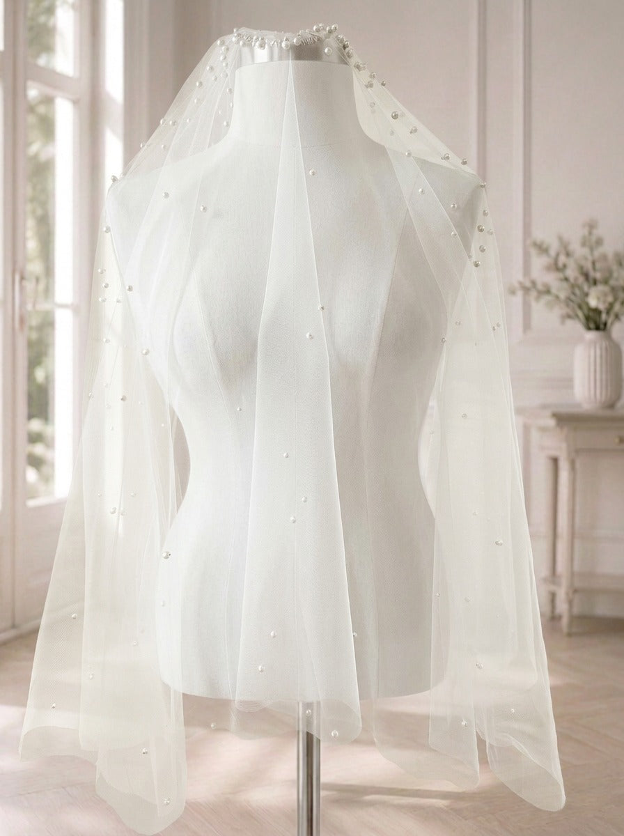 Voile de mariée court à rabat perlé GW-VL012 – 70 cm G.Westerleigh