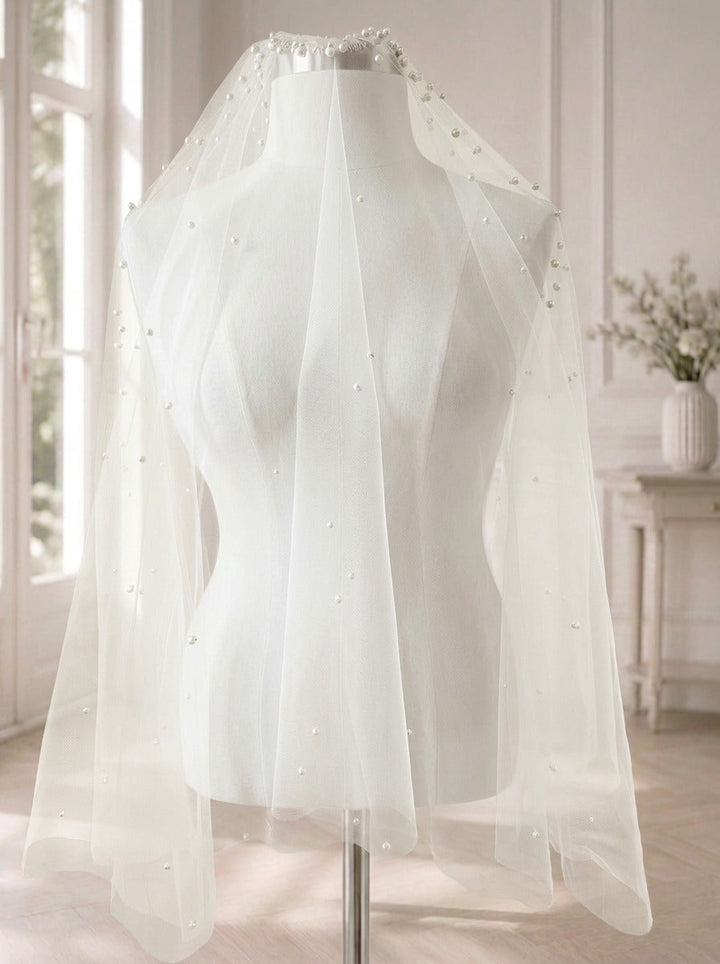 Voile de mariée court à rabat perlé GW-VL012 – 70 cm G.Westerleigh