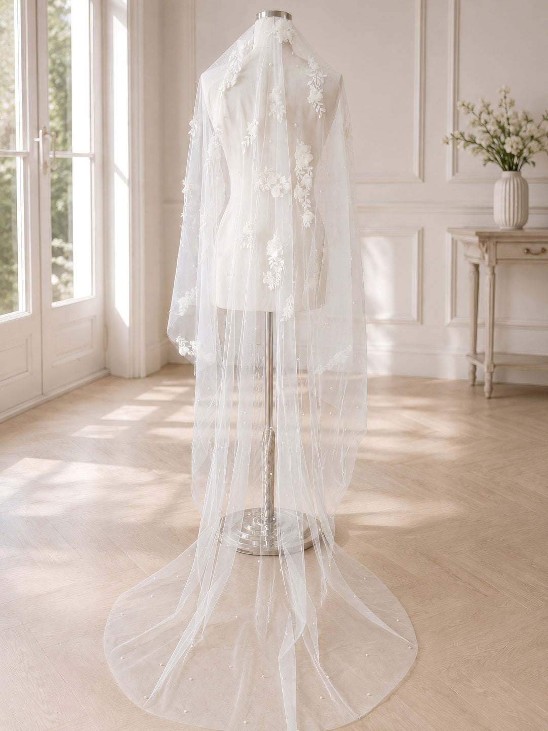 Voile de mariée fleurs 3D brodées GW-VL028 – 200 cm G.Westerleigh