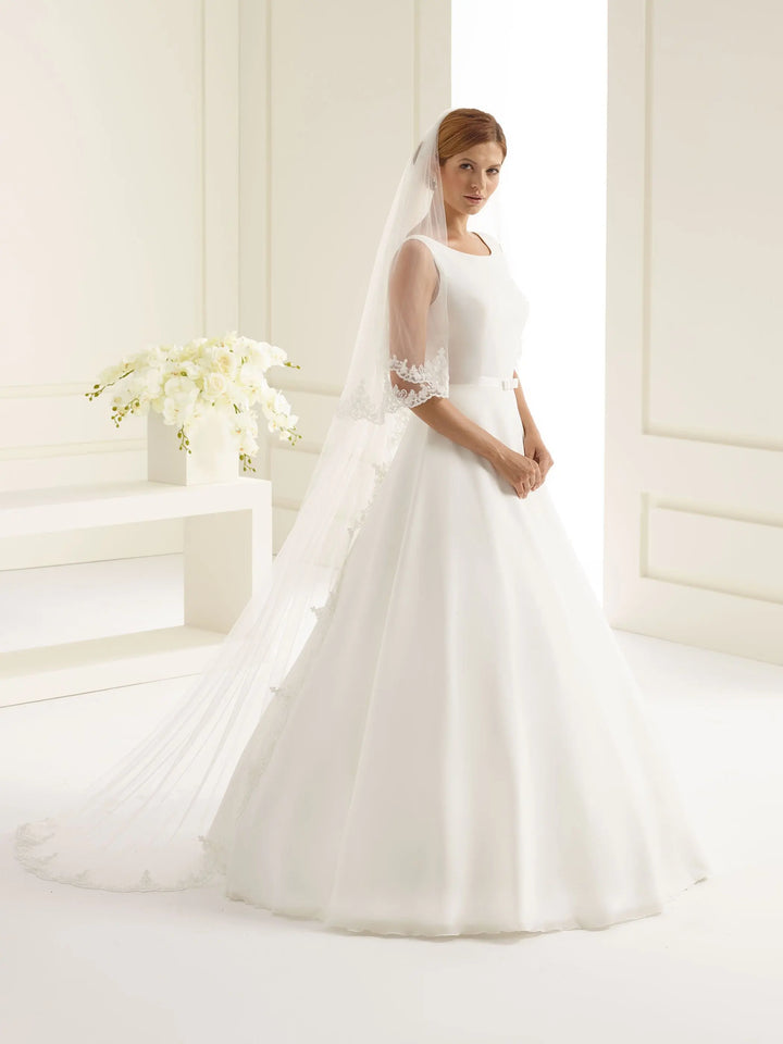 Voile de mariée en tulle doux avec bordure de dentelle perlée existe en blanc ou en ivoire