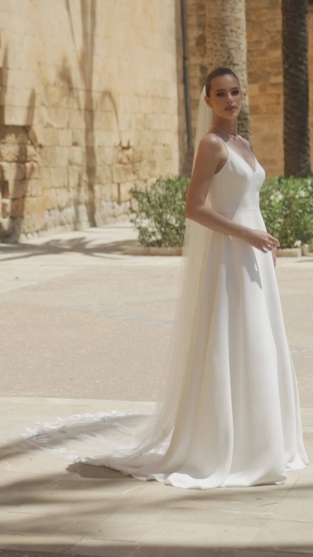 Voile de mariée S519 – tulle doux, motifs dentelle, 300 cm