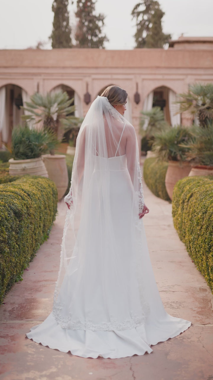 VOILE DE MARIÉE EN DENTELLE MONOCOUCHE TULLE SOUPLE 170 CM S534