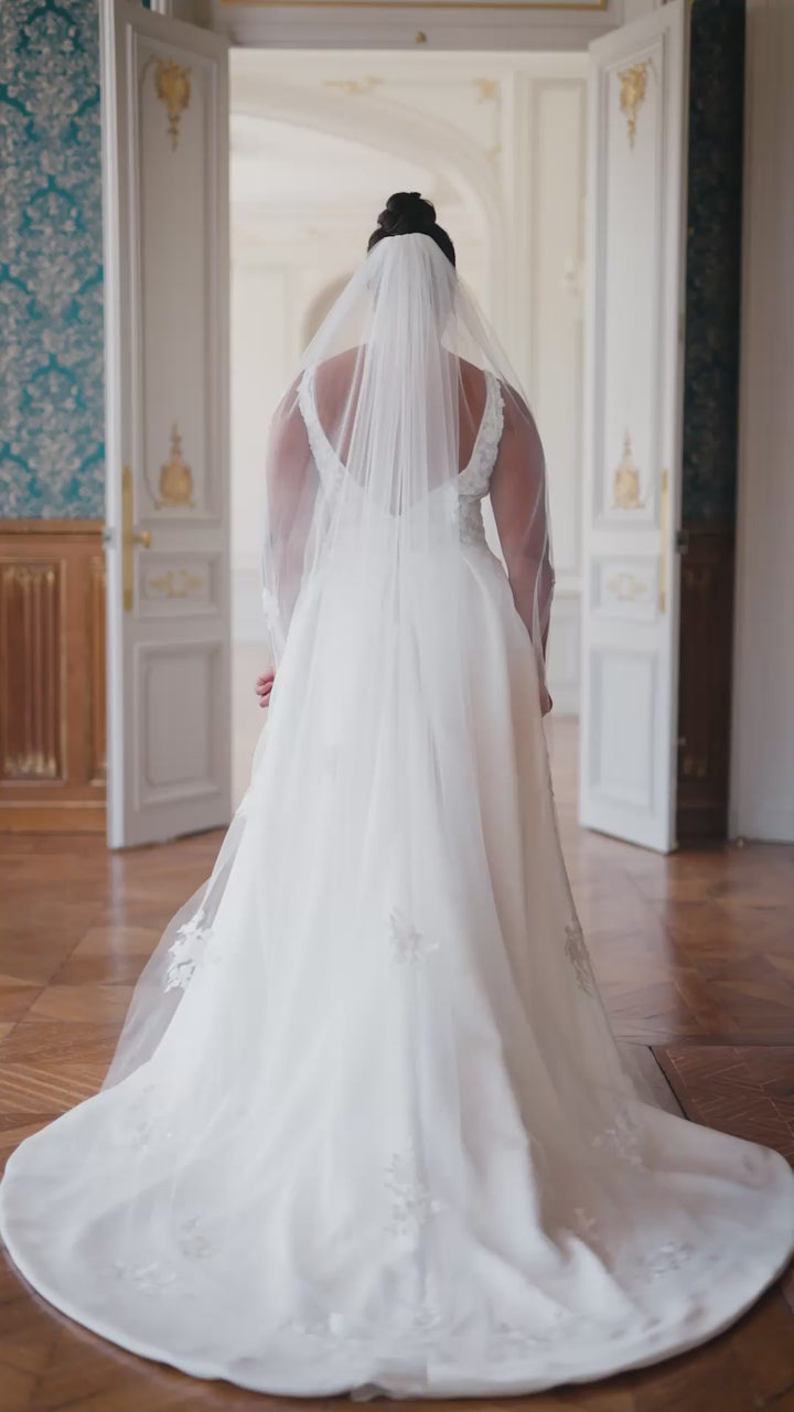 VOILE DE MARIÉE LONG S529 AVEC APPLICATIONS DE DENTELLE – 250 CM