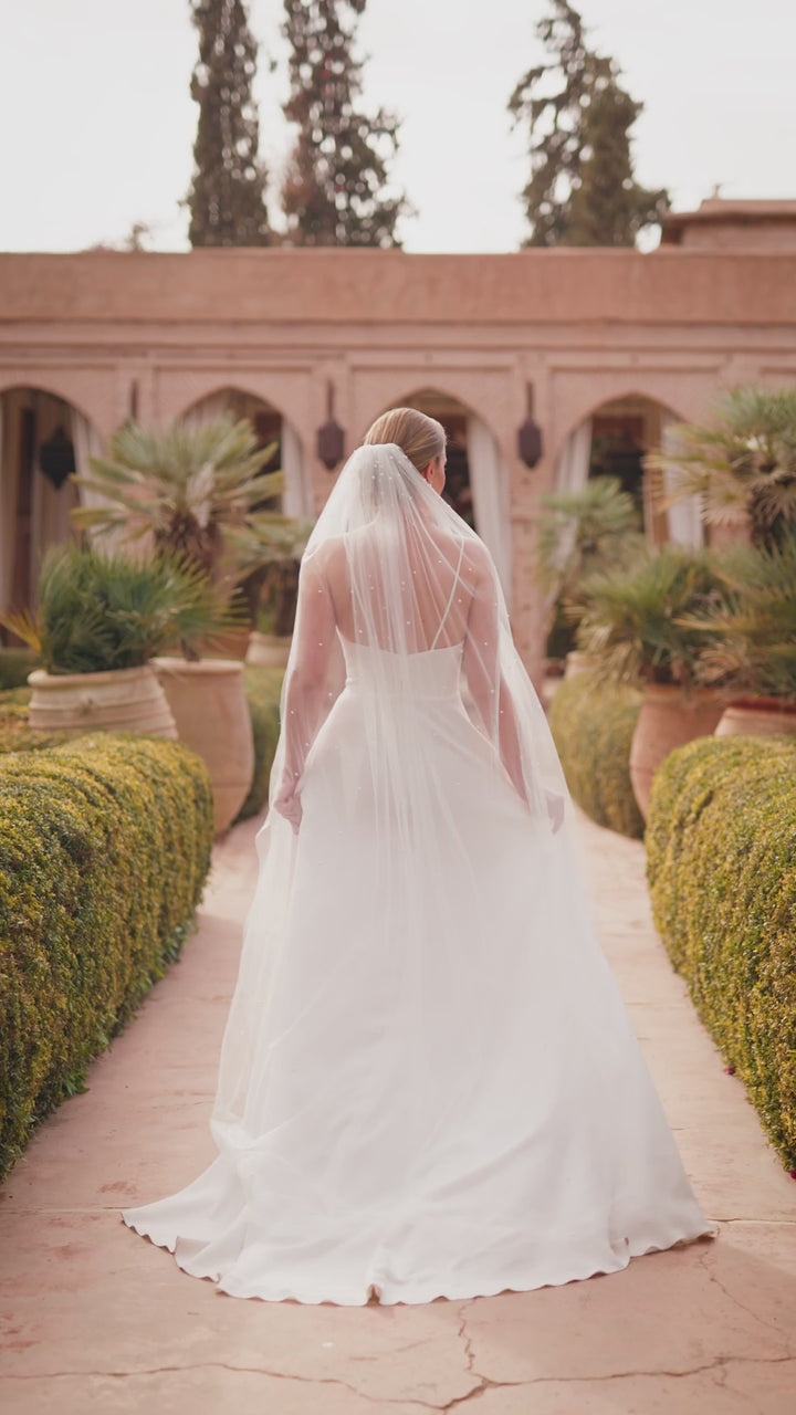 Voile de mariée S543 – tulle doux, perles semées, 200 cm