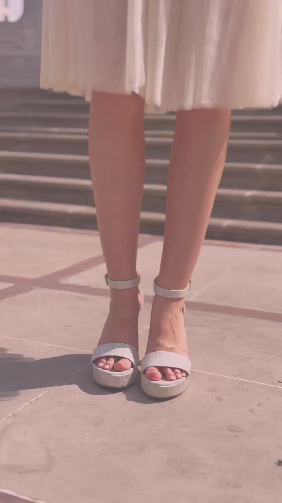 SANDALES DE MARIÉE VIVA – TALON LARGE 12 CM AVEC PLATEAU ET PAILLETTES