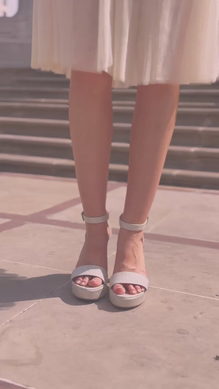 SANDALES DE MARIÉE VIVA – TALON LARGE 12 CM AVEC PLATEAU ET PAILLETTES