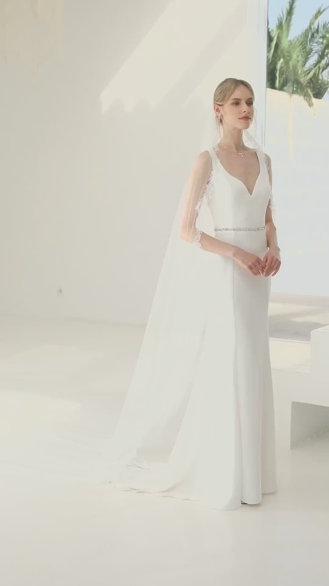 VOILE DE MARIÉE LONG S449 – TULLE DOUX AVEC BRODERIES & SEQUINS