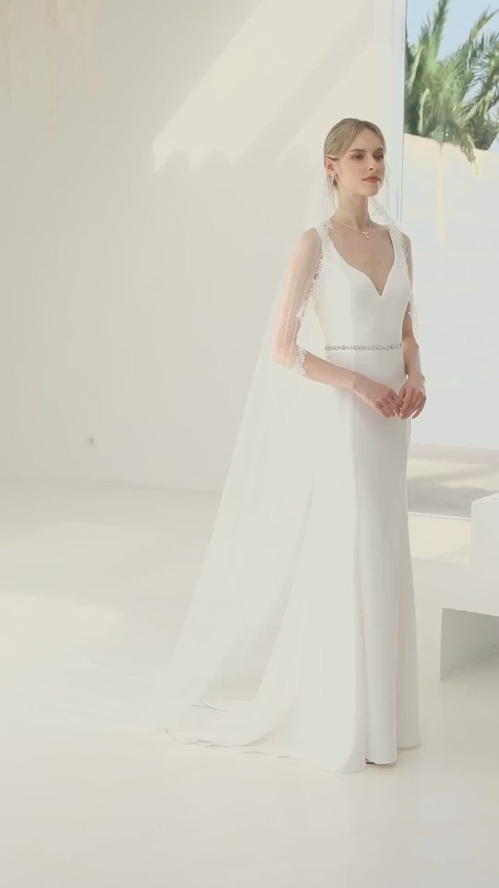 VOILE DE MARIÉE LONG S449 – TULLE DOUX AVEC BRODERIES & SEQUINS