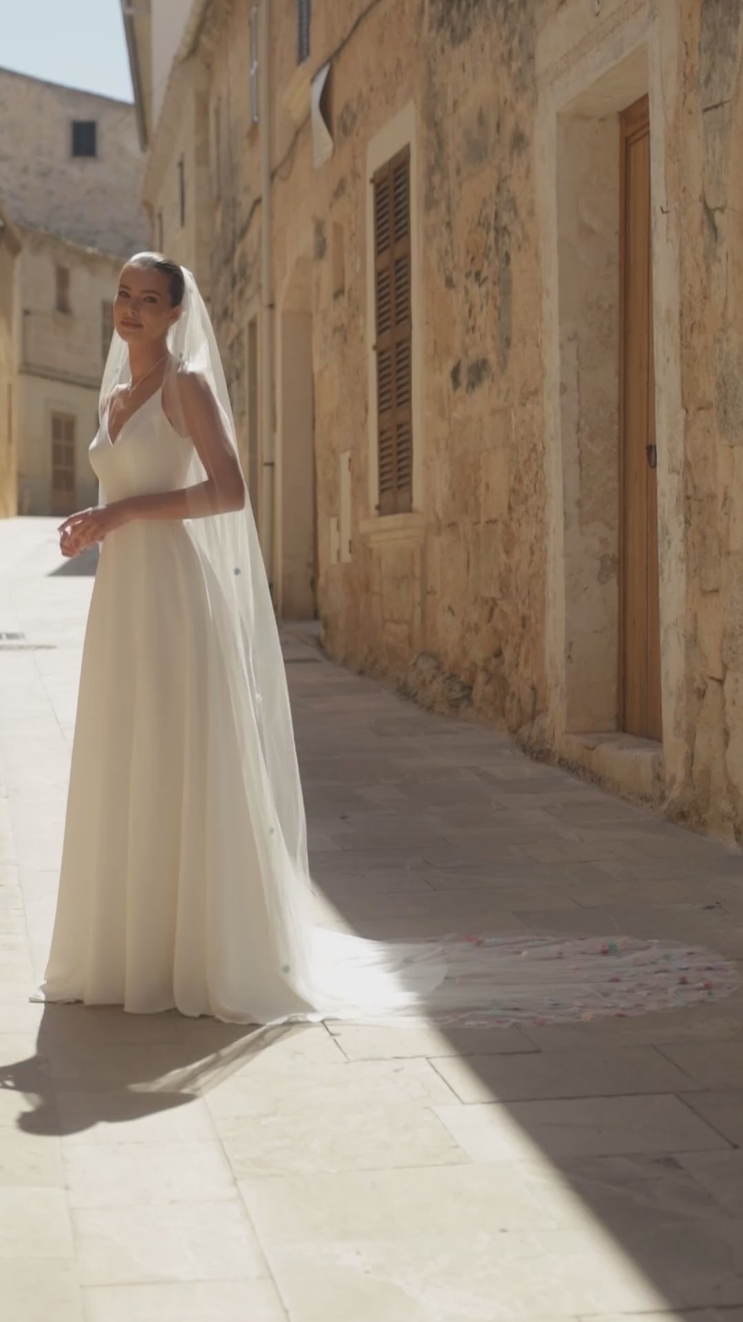 VOILE DE MARIÉE S502 EN TULLE IVOIRE 300 CM AVEC FLEURS 3D MULTICOLORES