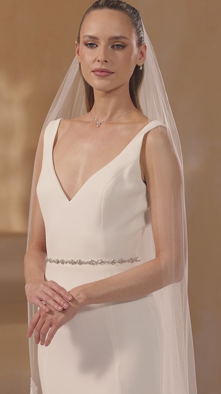 VOILE DE MARIÉE LONG BORDURE DENTELLE REBRODÉE DE SEQUINS – S471