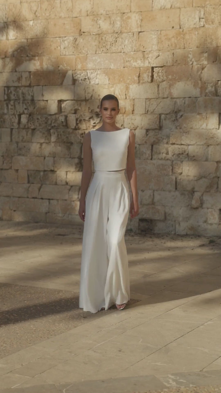 PANTALON DE MARIÉE EZRA EN CRÊPE STRETCH – COUPE TRAPÈZE ÉLÉGANTE