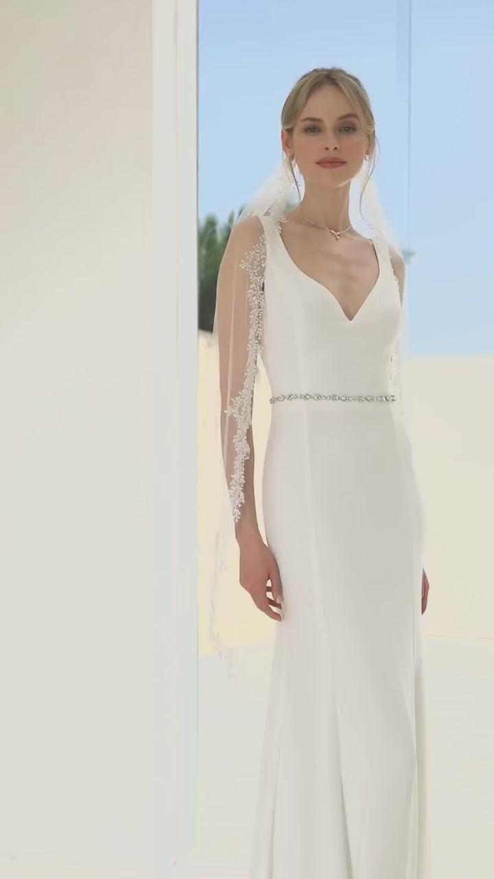 VOILE DE MARIÉE S441 EN TULLE IVOIRE AVEC DENTELLE – 110 CM
