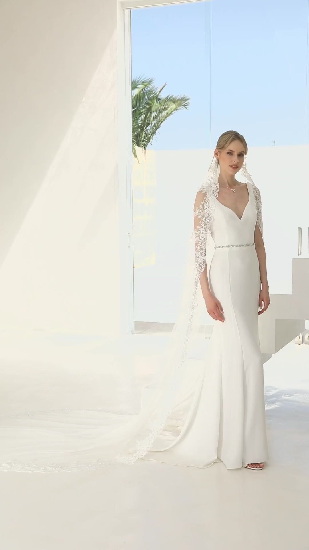VOILE DE MARIÉE S420 EN TULLE IVOIRE 300 CM AVEC DENTELLE PERLÉE