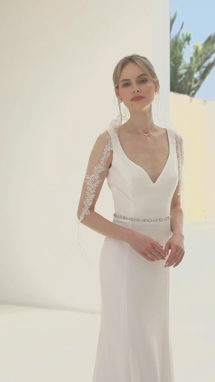 VOILE DE MARIÉE S429 EN TULLE IVOIRE AVEC DENTELLE – 80 CM