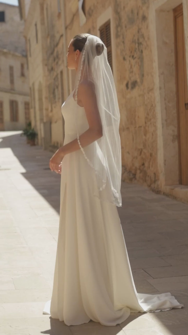 Voile de mariée S508 – tulle doux, bordure dentelle, 110 cm