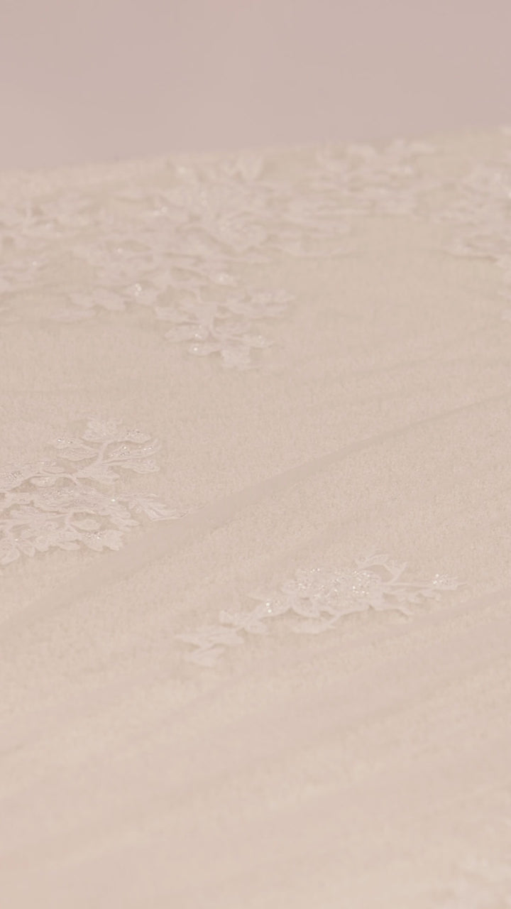 VOILE DE MARIÉE LONG S478 – TULLE SOUPLE & DENTELLE BRODÉE – 350 CM